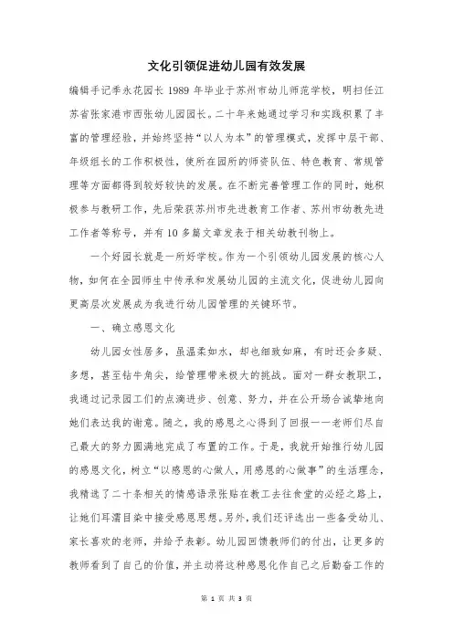 文化引领促进幼儿园有效发展