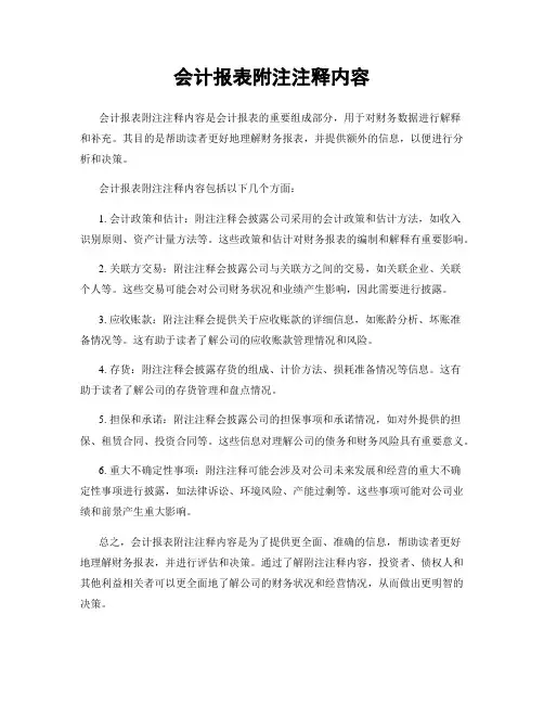 会计报表附注注释内容