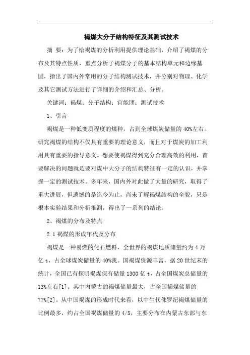 褐煤大分子结构特征及其测试技术