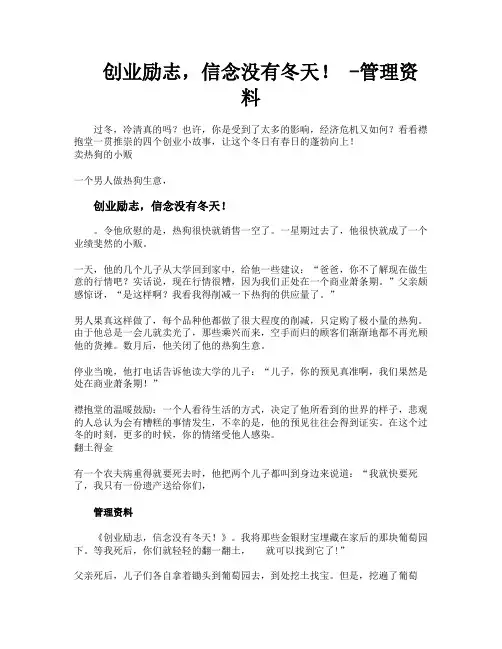 创业励志信念没有冬天管理资料