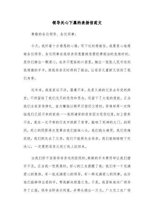 领导关心下属的表扬信范文（四篇）