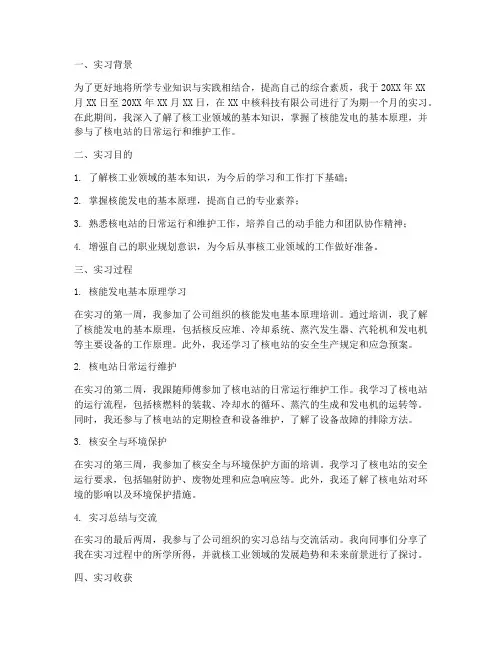 中核实习报告范本