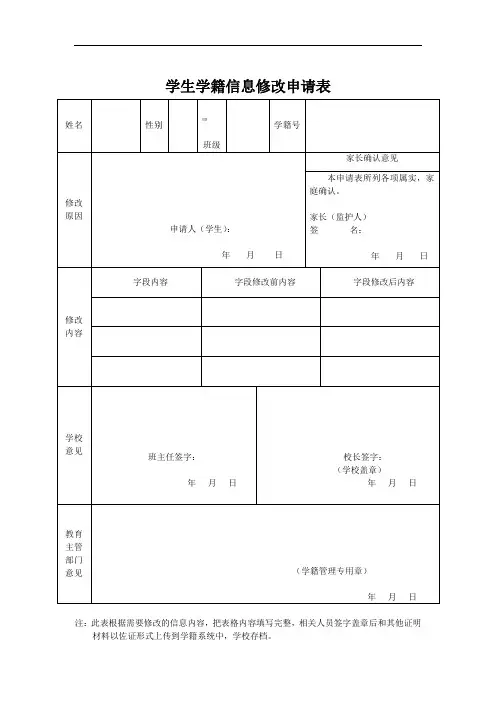 (修改) 学生学籍信息修改申请表