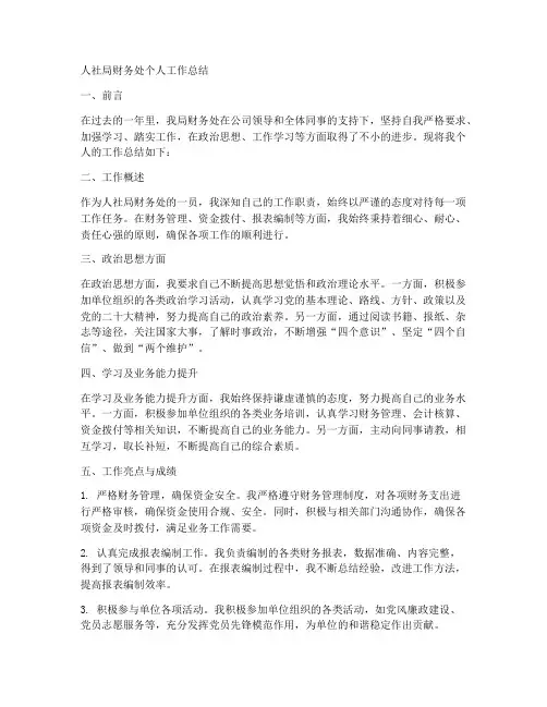 人社局财务处个人工作总结