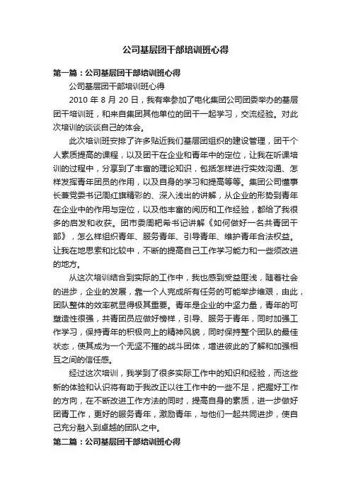 公司基层团干部培训班心得