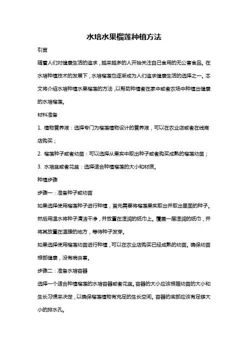 水培水果榴莲种植方法