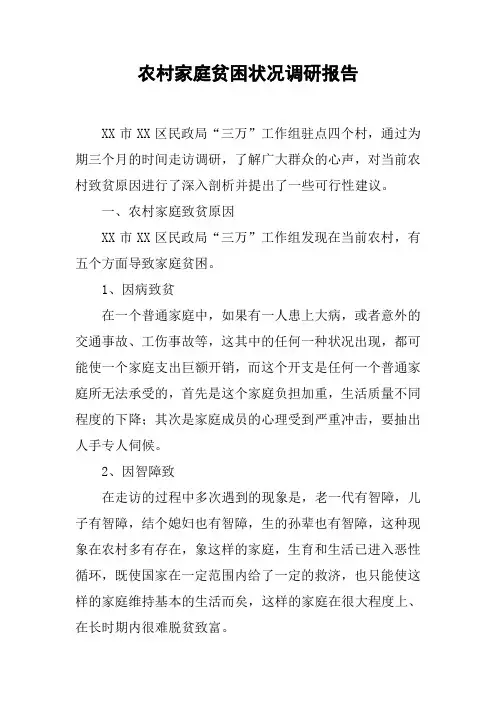 农村家庭贫困状况调研报告