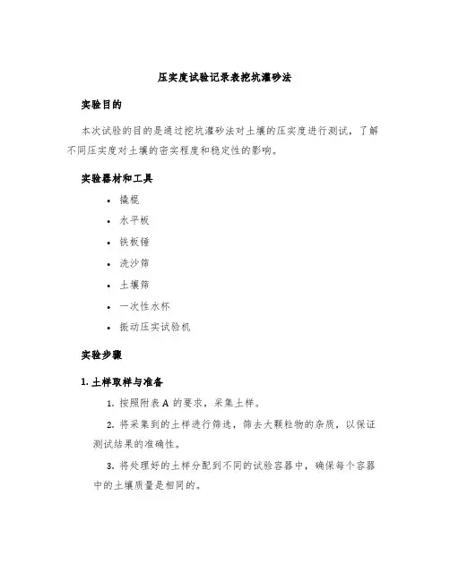 压实度试验记录表挖坑灌砂法