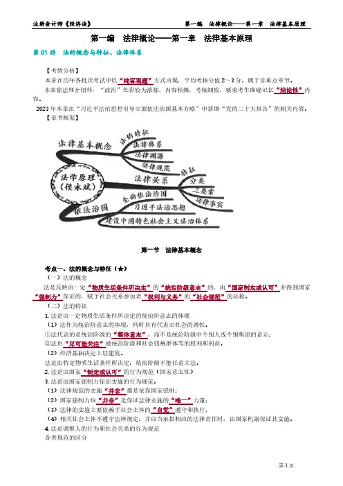 2023年注册会计师《经济法》 第一章 法律基本原理