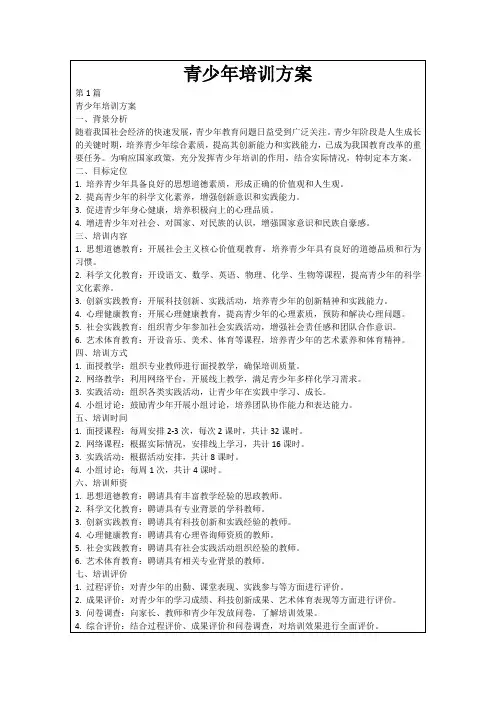 青少年培训方案