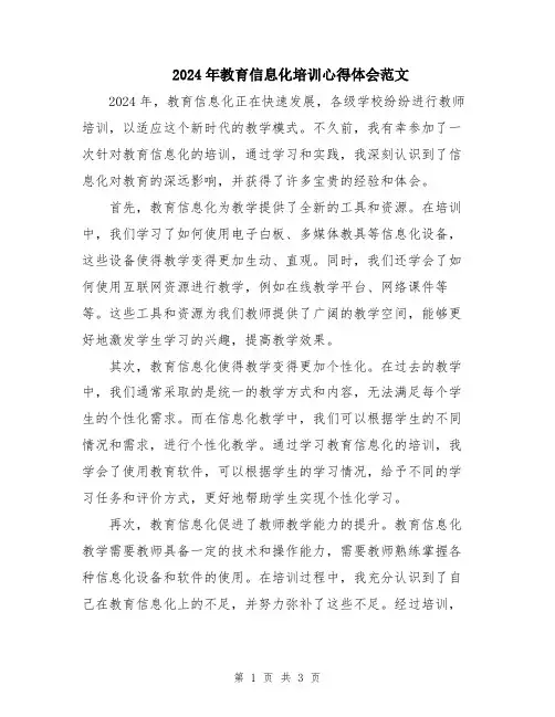 2024年教育信息化培训心得体会范文