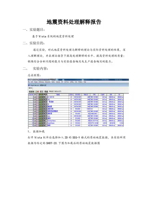 VISTA地震资料处理解释实验报告