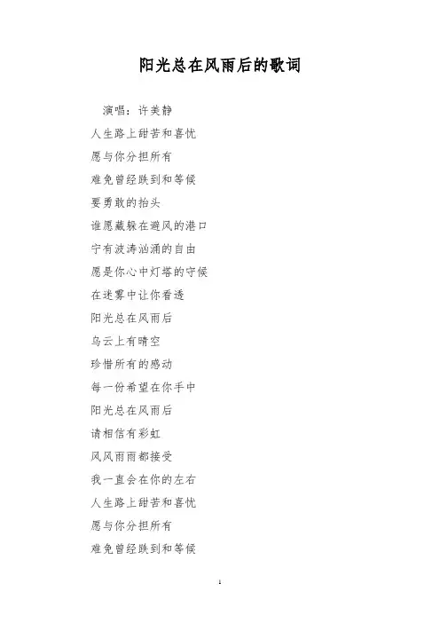 阳光总在风雨后的歌词