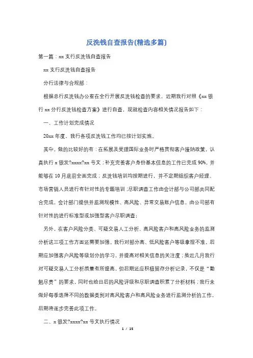 反洗钱自查报告(精选多篇)