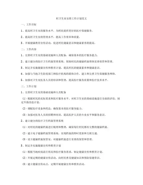 村卫生室安排工作计划范文