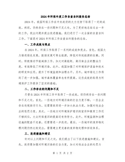 2024年环保年度工作自查自纠报告总结