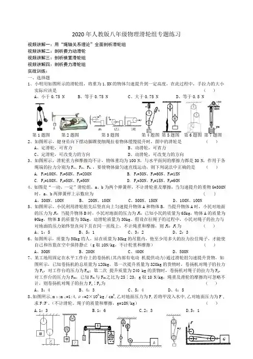 2020年人教版八年级下册第十二章滑轮组专题练习题(无答案)