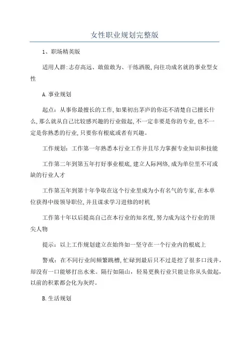 女性职业规划完整版