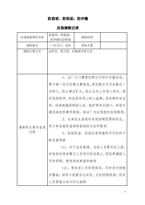 防盗防抢防冲撞应急预案演练记录