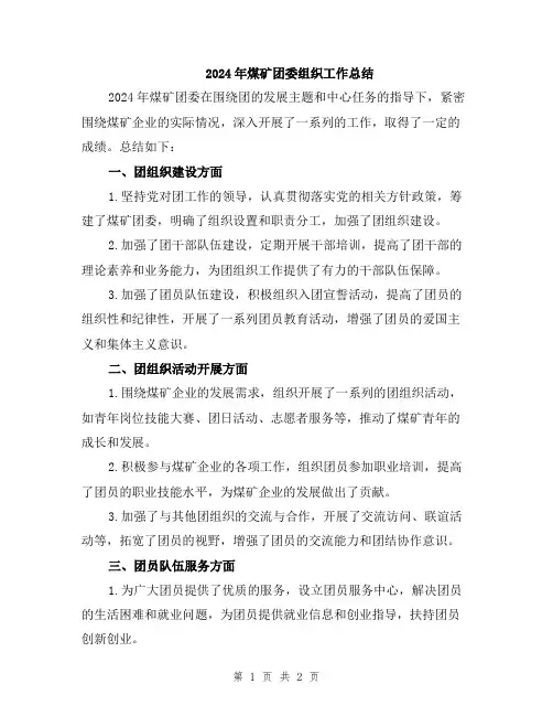 2024年煤矿团委组织工作总结