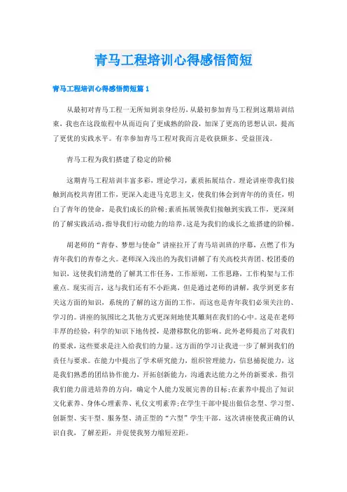 青马工程培训心得感悟简短