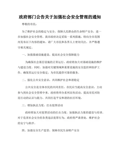 政府部门公告关于加强社会安全管理的通知