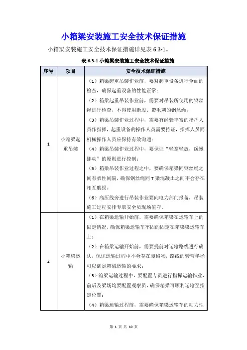 小箱梁安装施工安全技术保证措施