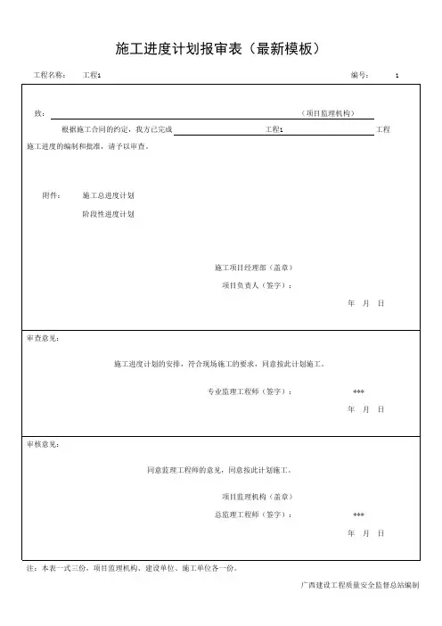 施工进度计划报审表(最新模板)