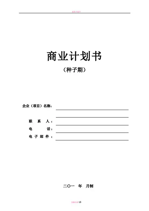 商业计划书模版(种子期)