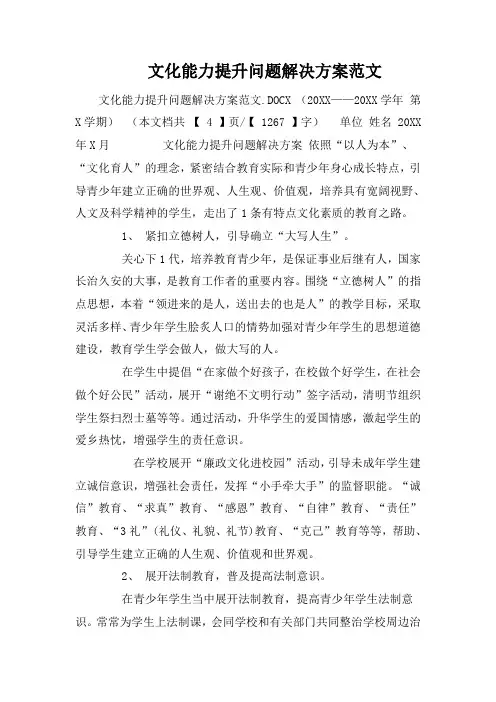 文化能力提升问题解决方案范文