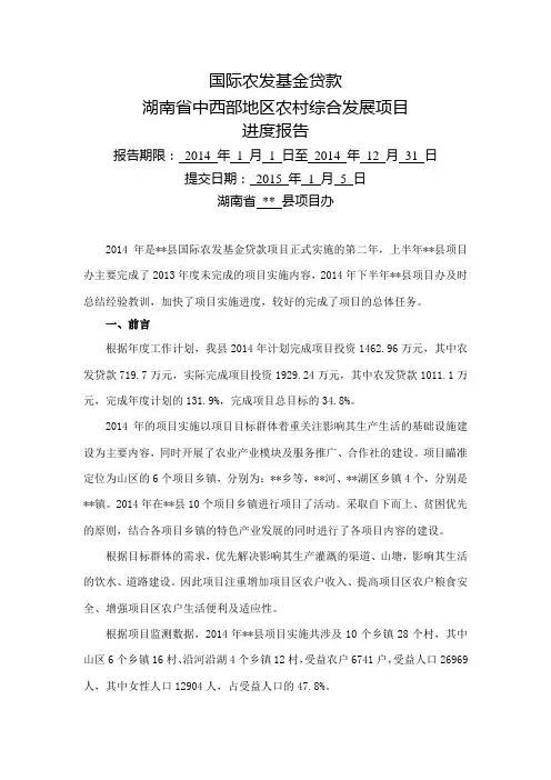 国际农发基金贷款湖南省中西部地区农村综合发展项目进度报告