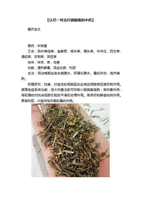 【认识一味治疗胰腺癌的中药】