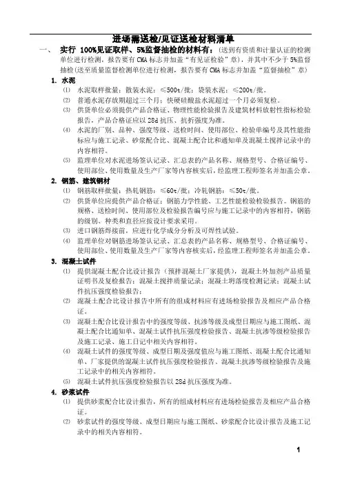 进场需送检材料清单