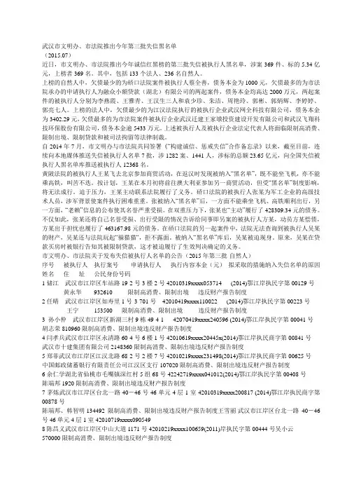 武汉2015第三批失信被执行人名单