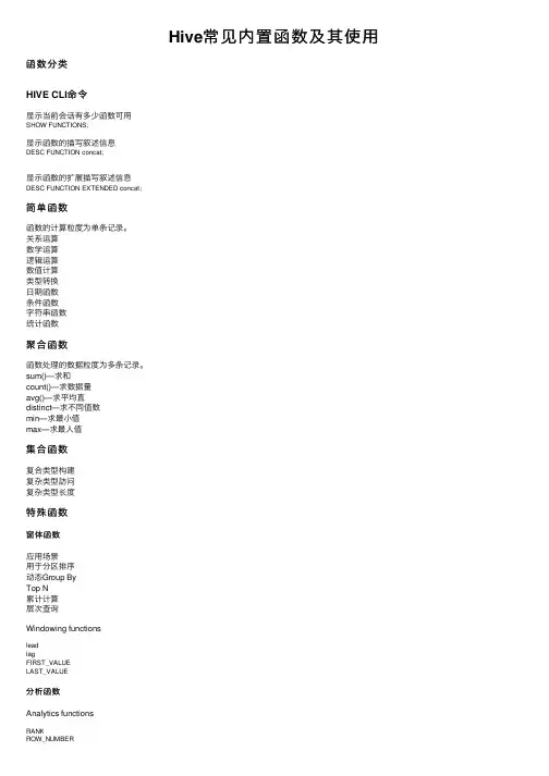 Hive常见内置函数及其使用