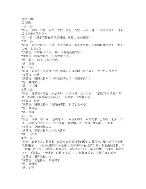 唐朝官职大全