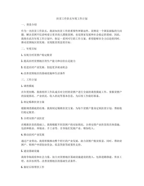 扶贫工作队长年度工作计划