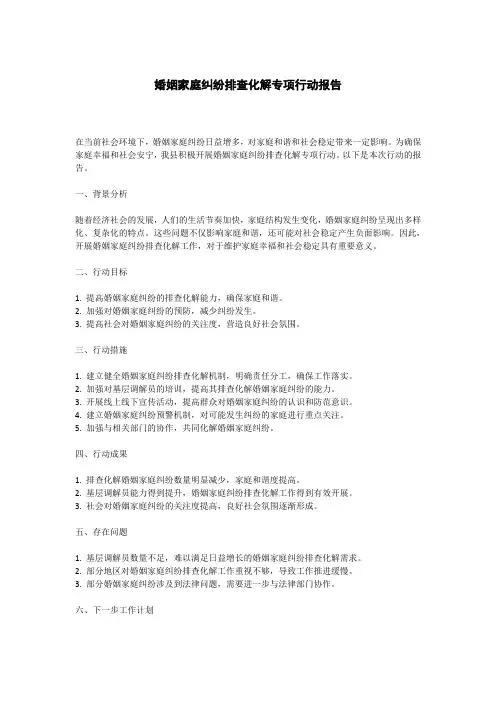 婚姻家庭纠纷排查化解专项行动报告