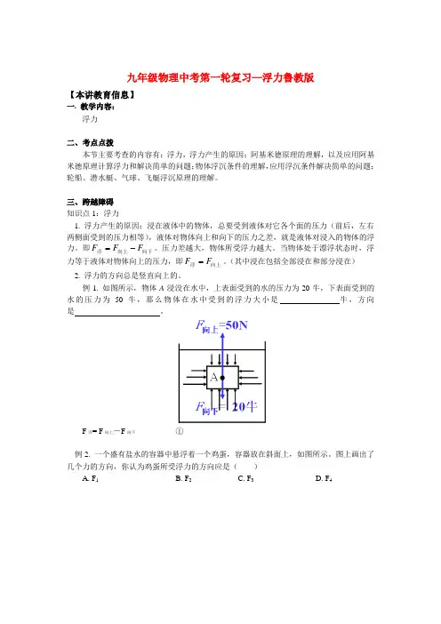 九年级物理中考第一轮复习—浮力鲁教版知识精讲