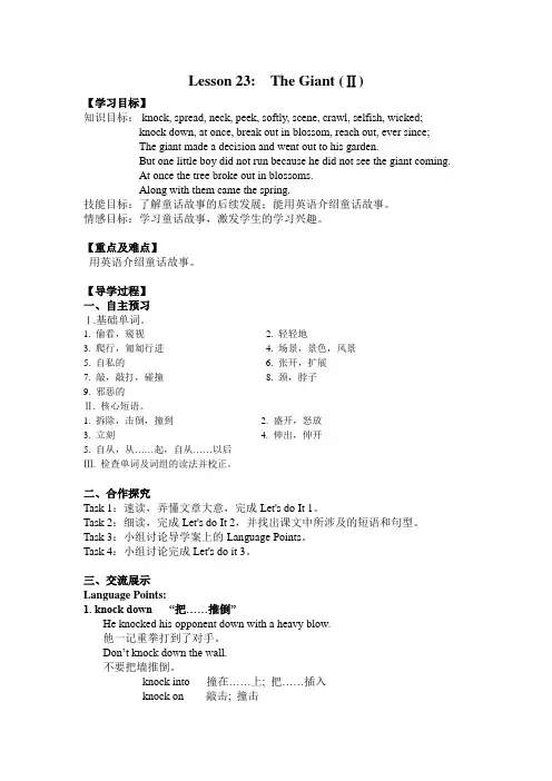 冀教版英语九年级上册9A_Lesson 23导学案(含答案)