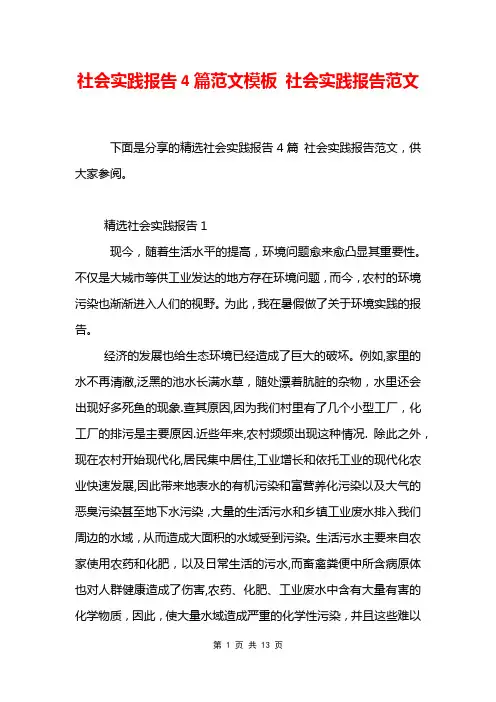 社会实践报告4篇范文模板 社会实践报告范文