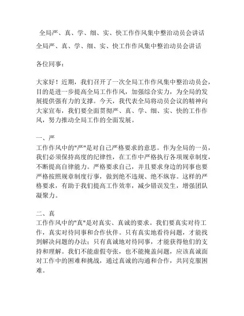 全局严、真、学、细、实、快工作作风集中整治动员会讲话
