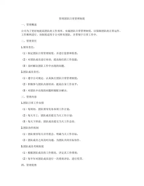管理团队日常管理制度