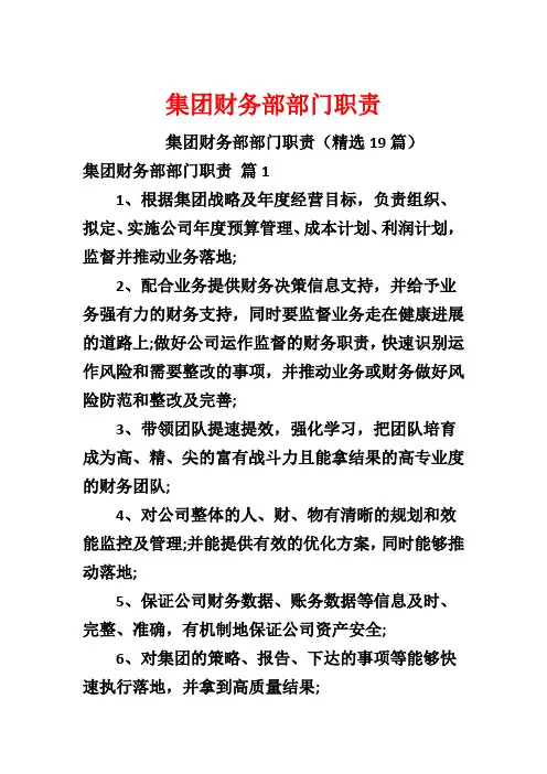 集团财务部部门职责