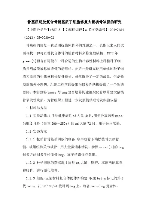 骨基质明胶复合骨髓基质干细胞修复大鼠桡骨缺损研究论文