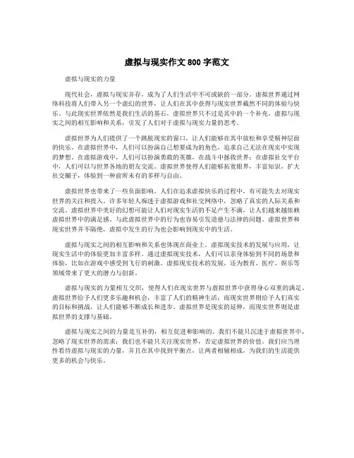 虚拟与现实作文800字范文