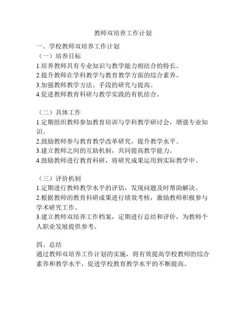 教师双培养工作计划
