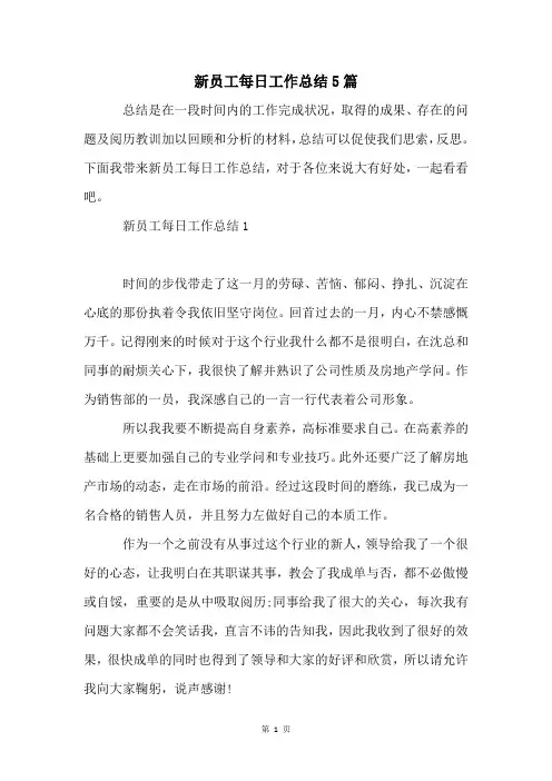 新员工每日工作总结5篇
