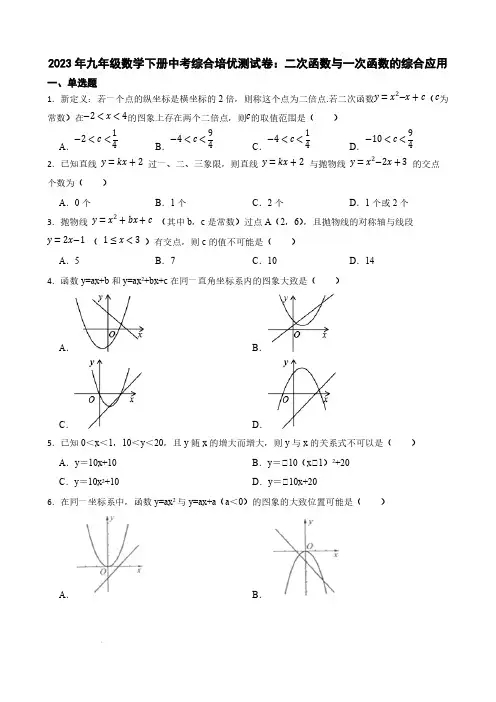 2023年九年级数学下册中考综合培优测试卷：二次函数与一次函数的综合应用【含答案】