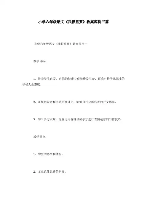 小学六年级语文《我很重要》教案范例三篇